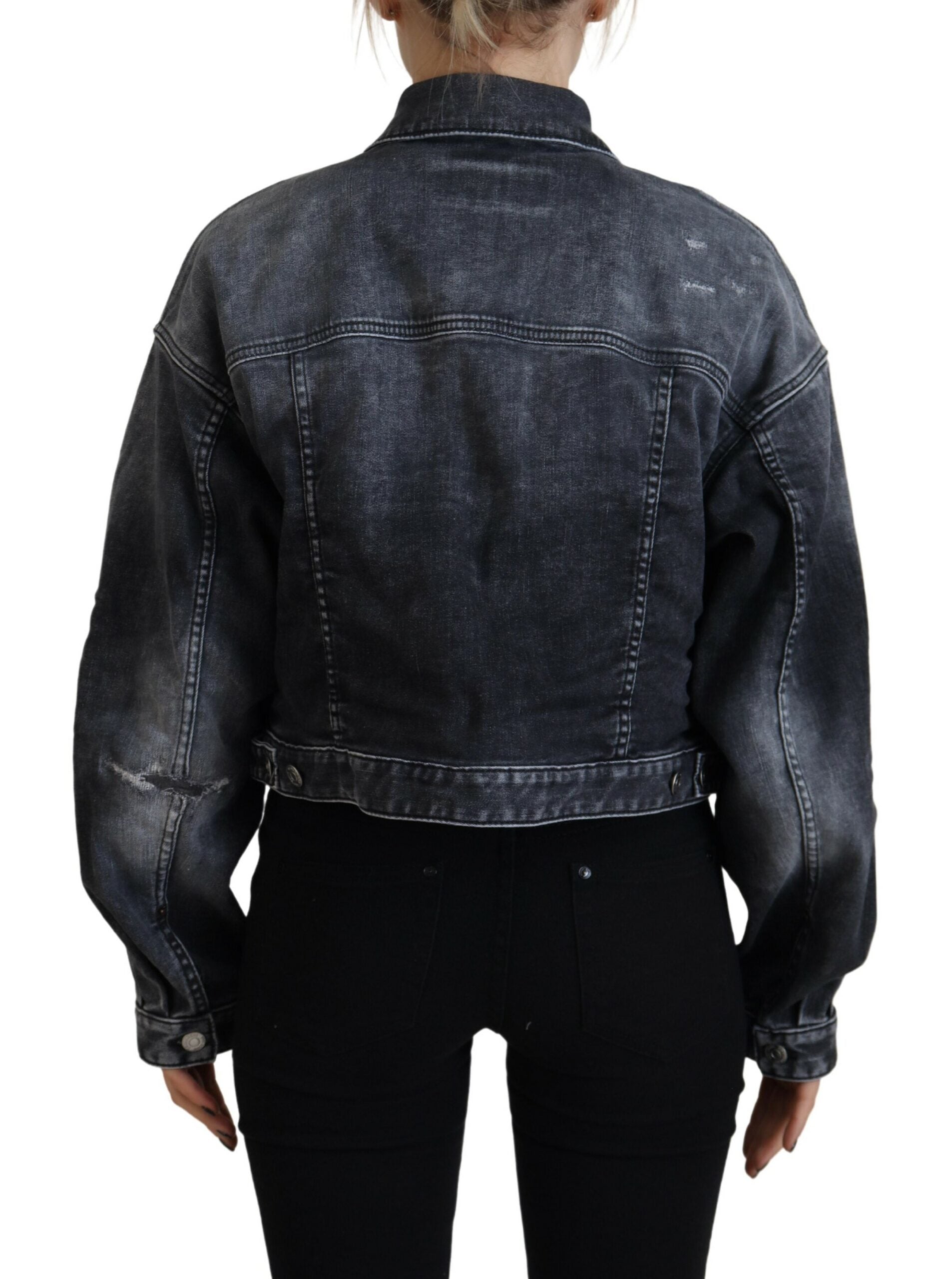 Dsquared² yıkanmış pamuklu gri kısa kot ceket